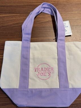 Trader Joe’s  mini Lavender & Cream Canvas Tote Bag nwt